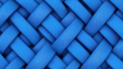 Poster - A close-up of an intricately woven pattern made from vibrant blue material, showcasing texture and depth through interlaced shapes, Denim Texture woven seamless.