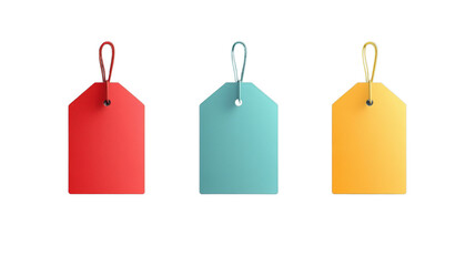 Fototapete - Three colorful blank tags hanging with string on transparent background