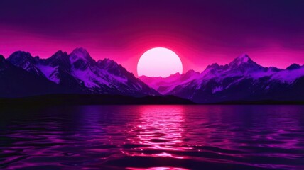 Wall Mural - A beautiful sunset over a lake with mountains in the background
