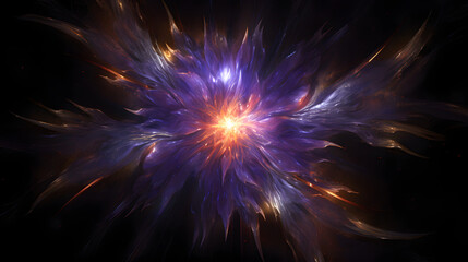 Poster - Striking purple and orange explosion representing potential energy of the universe visualizing the dynamics of cosmic forces.