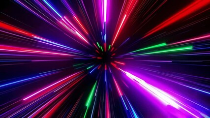 Poster - Dynamic burst of colorful neon light streaks in motion, futuristic energy concept