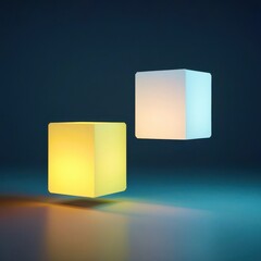 Wall Mural - two cubes of different colors are floating in the air