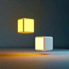 Wall Mural - two cubes are lit up with yellow light