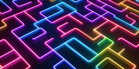 Wall Mural - a colorful maze made of neon lights