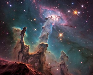 pillars of creation, eagle nebula, abstract background with stars and clouds,milkyway galaxy,nebula,