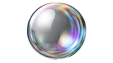 Poster - Realistic soap bubble with rainbow reflections floating on transparent background