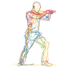 Wall Mural - line drawing shooter player art colorful sketch vector