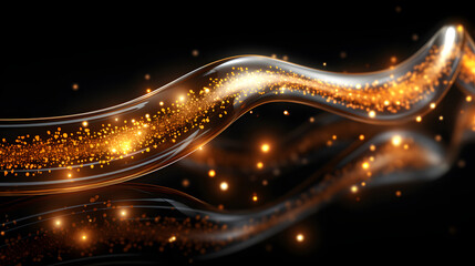 Poster - shiny gold wave forming an artistic display of light and reflection on the surface of water during a