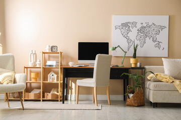 Poster - Comfortable workplace with modern computer in home office