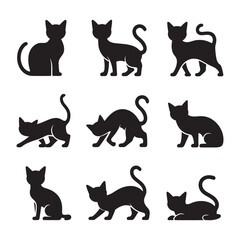   Set of black cat silhouettes.