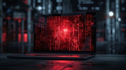 Poster - Cybersecurity threats from AI malware highlighted through a red-themed data breach simulation