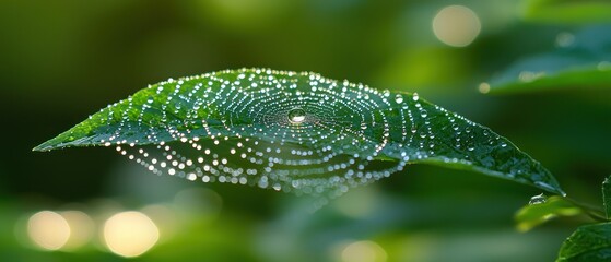 Delicate spiderweb on a leaf