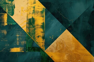 Poster - The abstract picture of green and yellow shape repetitive pattern polygon geometry in background, geometry is mathematics study shape, sizes, properties, and dimensions of objects and spaces. AIG51.