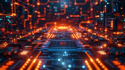 Poster - Vivid digital landscape illustrating advanced technology and cybersecurity measures in a data center