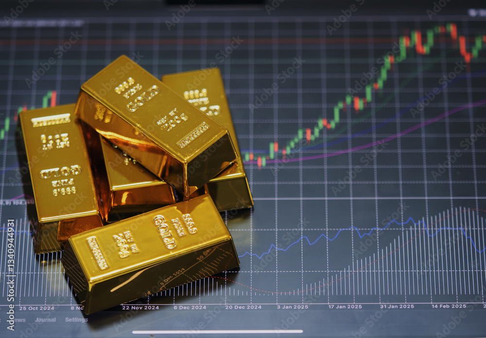 candlestick-chart-downtrends-on-mobile-screens-and-gold-bars-forex