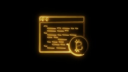 Glowing neon Bitcoin Website icon isolated on black background. HD Video motion graphic animation