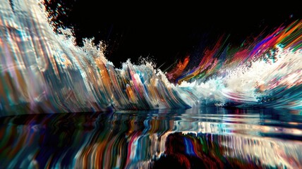 Poster - Abstract complex glitch with pixel effect in tech background use shading and glitches texture express mysterious design or complex flow through tiny object convey sense of future digital scene. AIG53.