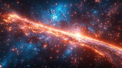 Wall Mural - vibrant galaxy with bright orange band crossing dark space with blue nebula and countless stars ligh