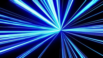 Fototapete - Blue light beams radiating from center in dark space. Futuristic energy concept