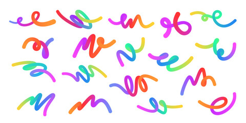 Wall Mural - Wavy gradient shapes on Whyte background. Background with colored squiggles gradient lines design for flyer, poster, cover or banner. Set of vector illustration.