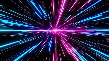 Leinwandbilder - Colorful neon light streaks radiating outward, abstract space travel concept