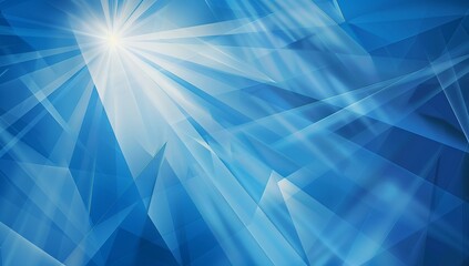 Poster - Blue background with rays of light and geometric shapes, illustration style, light blue color palette.