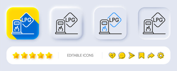 Poster - gas station line icon. neumorphic, flat shadow, 3d buttons. filling station sign. lpg fuel symbol. l
