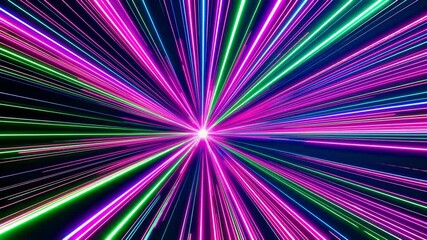 Leinwandbilder - Colorful laser beams with neon pink and green on black background, technology concept
