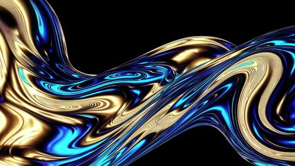 Aufkleber - Abstract blue and gold swirling pattern on black background, digital art concept