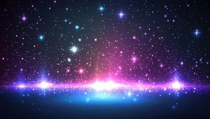 Wall Mural - Abstract glittery background with glowing stars and bokeh lights, in pastel colors.