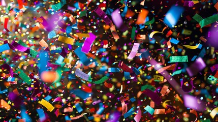 Wall Mural - A flurry of colorful confetti falls against a dark background.