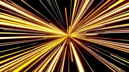 Aufkleber - Dynamic burst of golden light rays on a black background, energy and speed concept