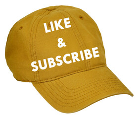 Leinwandbilder - Png image with no background for YouTube with text like and subscribe. Headgear with eaves