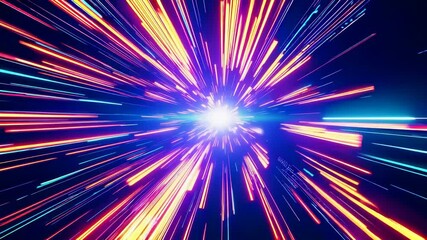 Aufkleber - Vibrant neon light streaks radiate from a bright center in a cosmic explosion concept