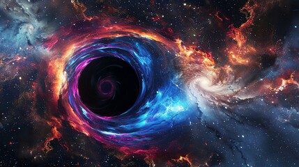 Wall Mural - a swirling black hole surrounded by colorful galaxies and stars.