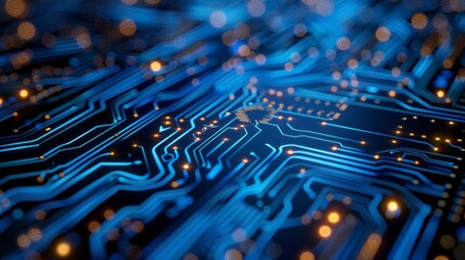 Poster - Exploration of advanced technology showing intricate circuit board details with blue lighting effects