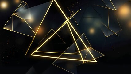 Poster - Abstract geometric shapes, dark background with glowing gold lines, and scattered light