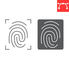 Poster - fingerprint scanner line and glyph icon, security and identification, fingerprint vector icon, vecto