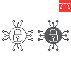 Aufkleber - Digital padlock line and glyph icon, security and protection, encryption vector icon, vector graphics, editable stroke outline sign, eps 10.
