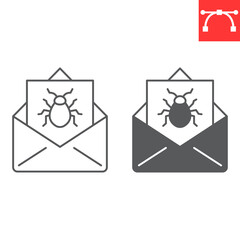 Poster - email virus line and glyph icon, security and protection, spam vector icon, vector graphics, editabl