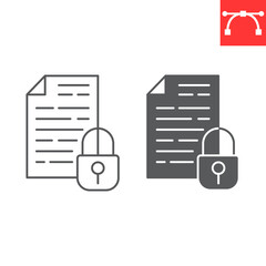 Aufkleber - locked document line and glyph icon, security and protection, document with padlock vector icon, vec