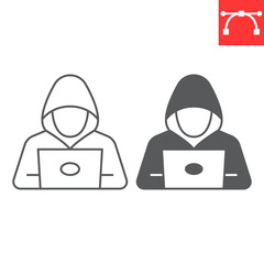 Aufkleber - Hacker with laptop line and glyph icon, security and protection, hacker vector icon, vector graphics, editable stroke outline sign, eps 10.