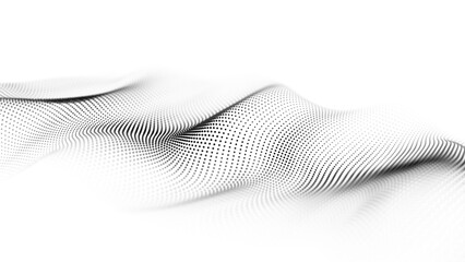 Poster - futuristic wave of smoothly moving particles on white background. 3d rendering.