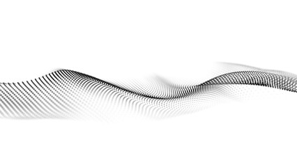 Poster - futuristic wave of smoothly moving particles on white background. 3d rendering.