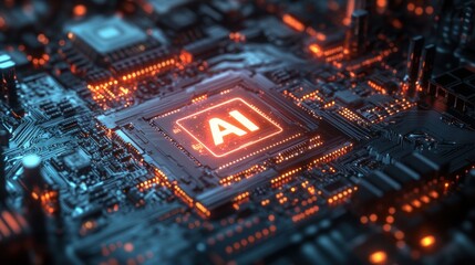 Poster - Glowing AI Circuit Board with Innovative Technology and Digital Connections