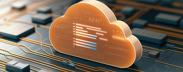 Poster - Cloud technology database and server backup storage concept. Innovative cloud technology symbolizing data storage and processing.