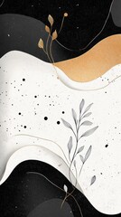 Aufkleber - Abstract design with flowing shapes and delicate plant motifs
