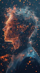 Aufkleber - Profile of a man surrounded by vibrant particles and sparks