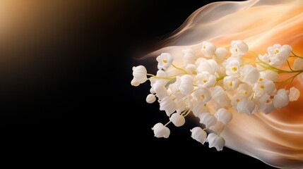 Poster - A visually captivating image of white lilies of the valley, elegantly framed with swirling soft colors and textures, creating a dreamlike aura that embodies tranquility and beauty.