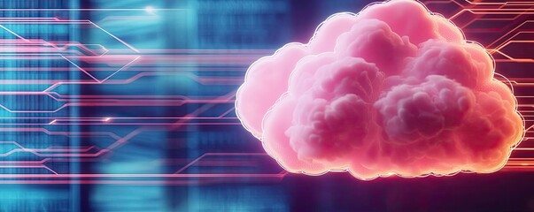 Poster - Cloud technology database and server backup storage concept. Abstract digital cloud with vibrant colors representing data and connectivity.